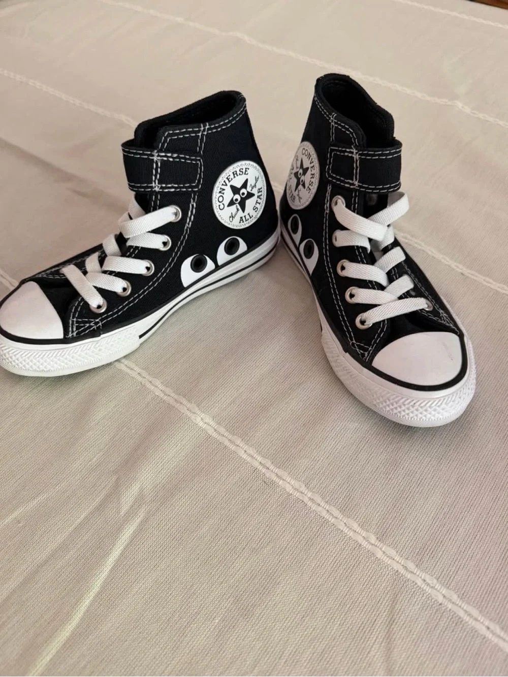 Converse Kids Black and White High-Top Sneakers with Eye Detail